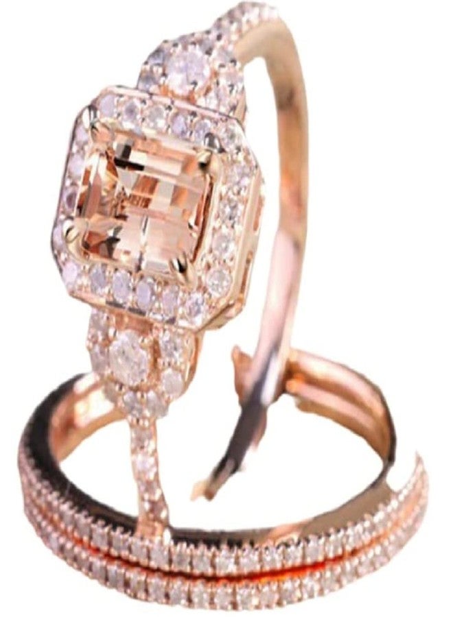 LRGKMCWTOB Fashion Elegant Women Gorgeous 18K Rose Gold Filled Morganite Ring Engagement Bridal Women Jewelry Set Size 6-10 (US 6) - Image 1